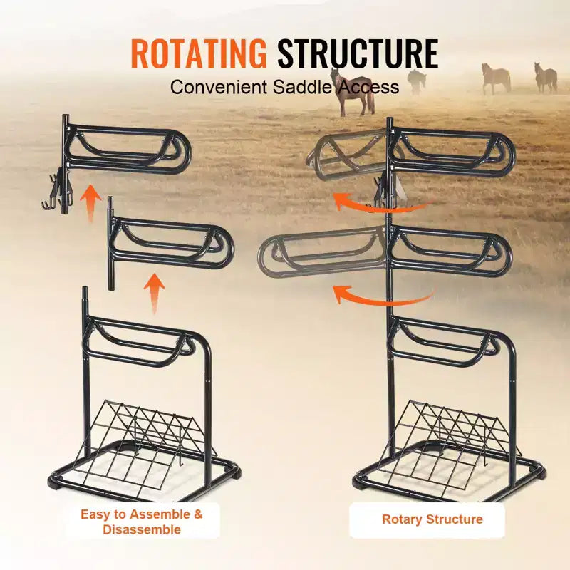 Support de selle autoportant, 30 x 30 x 68,5 po, support à selle à 3 niveaux, porte-couverture de selle robuste avec niveaux amovibles et rotatifs
