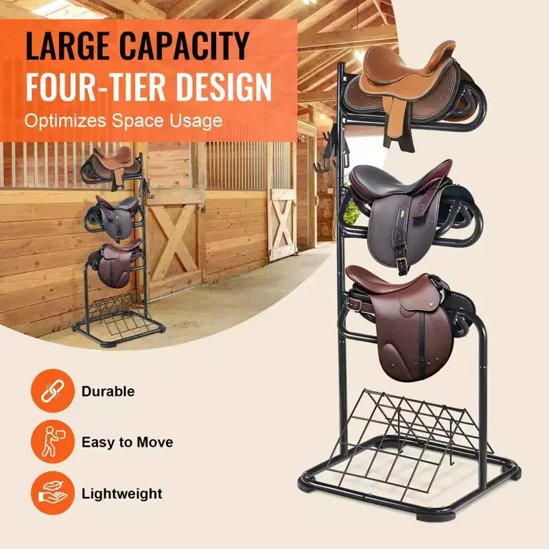 Support de selle autoportant, 30 x 30 x 68,5 po, support à selle à 3 niveaux, porte-couverture de selle robuste avec niveaux amovibles et rotatifs