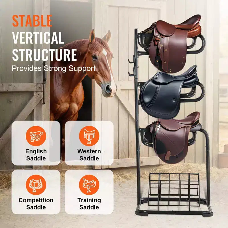 Support de selle autoportant, 30 x 30 x 68,5 po, support à selle à 3 niveaux, porte-couverture de selle robuste avec niveaux amovibles et rotatifs