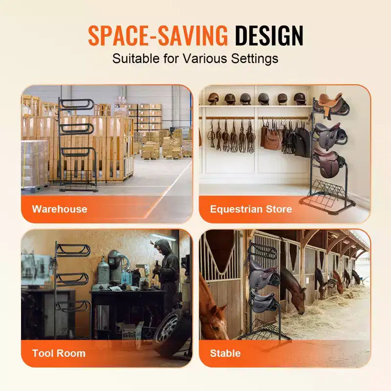 Support de selle autoportant, 30 x 30 x 68,5 po, support à selle à 3 niveaux, porte-couverture de selle robuste avec niveaux amovibles et rotatifs