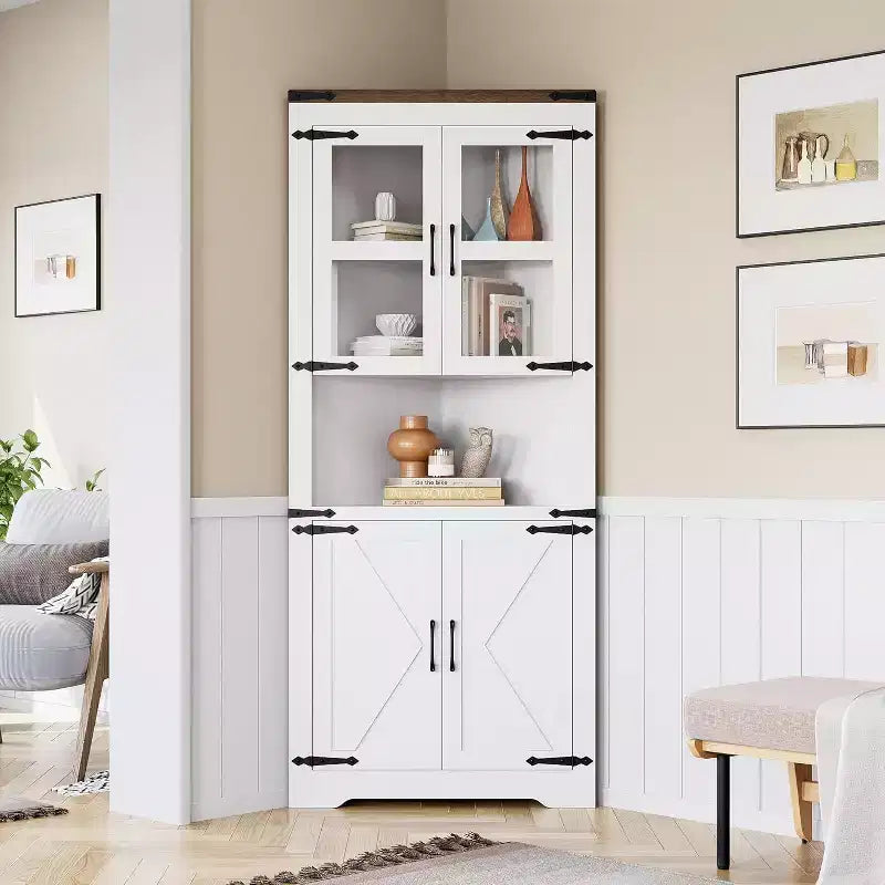 67 Tall Corner Cabinet with Storage, Corner Hutch with Glass Door and Adjustable Shelves