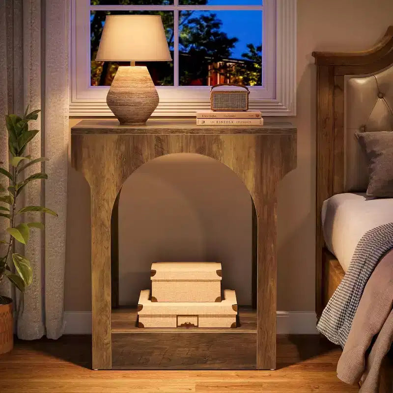 Table d'appoint, Table de chevet en bois avec espace de rangement