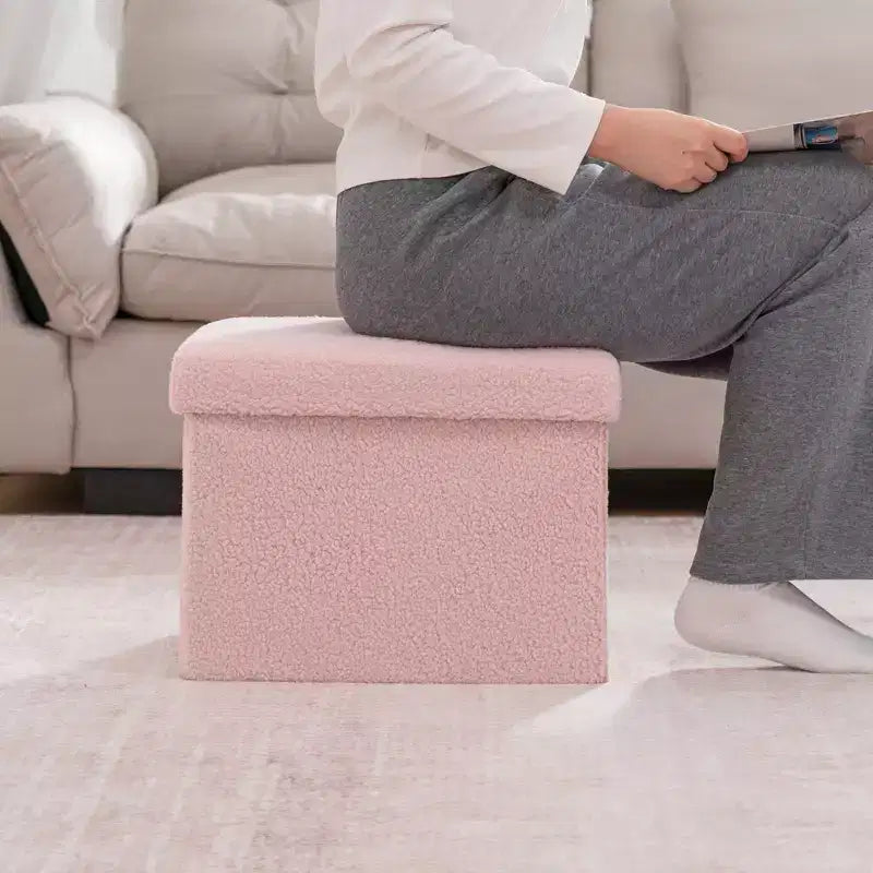 Banc de rangement pliant en fausse fourrure de mouton, pouf coffre à jouets, supporte jusqu'à 150 kg pour chambre et salon