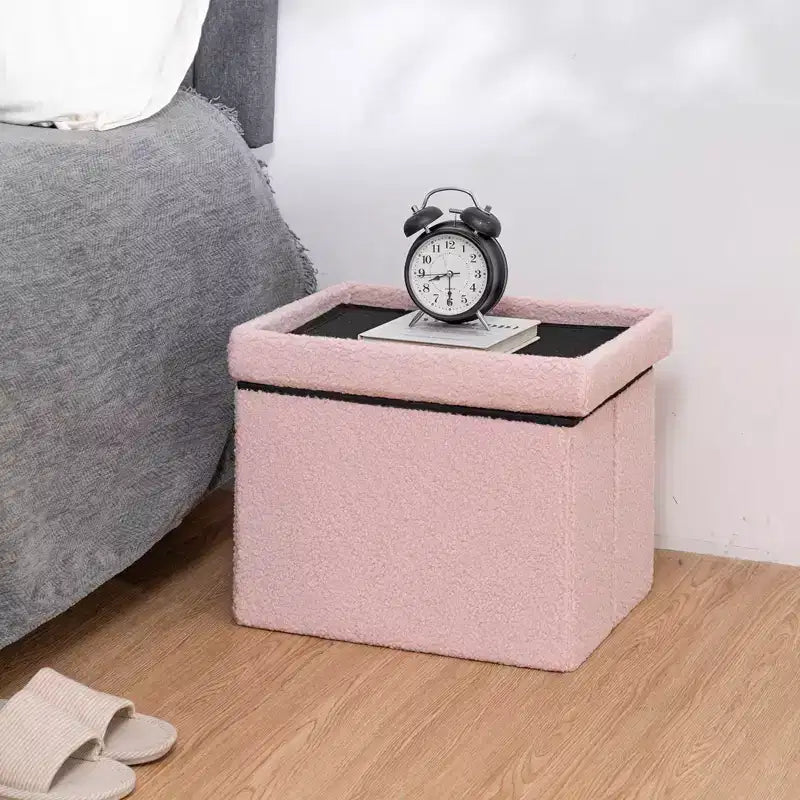Banc de rangement pliant en fausse fourrure de mouton, pouf coffre à jouets, supporte jusqu'à 150 kg pour chambre et salon