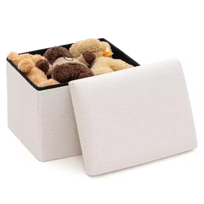 Banc de rangement pliant en fausse fourrure de mouton, pouf coffre à jouets, supporte jusqu'à 150 kg pour chambre et salon