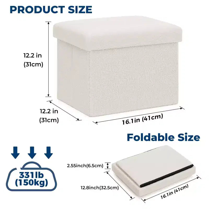 Banc de rangement pliant en fausse fourrure de mouton, pouf coffre à jouets, supporte jusqu'à 150 kg pour chambre et salon