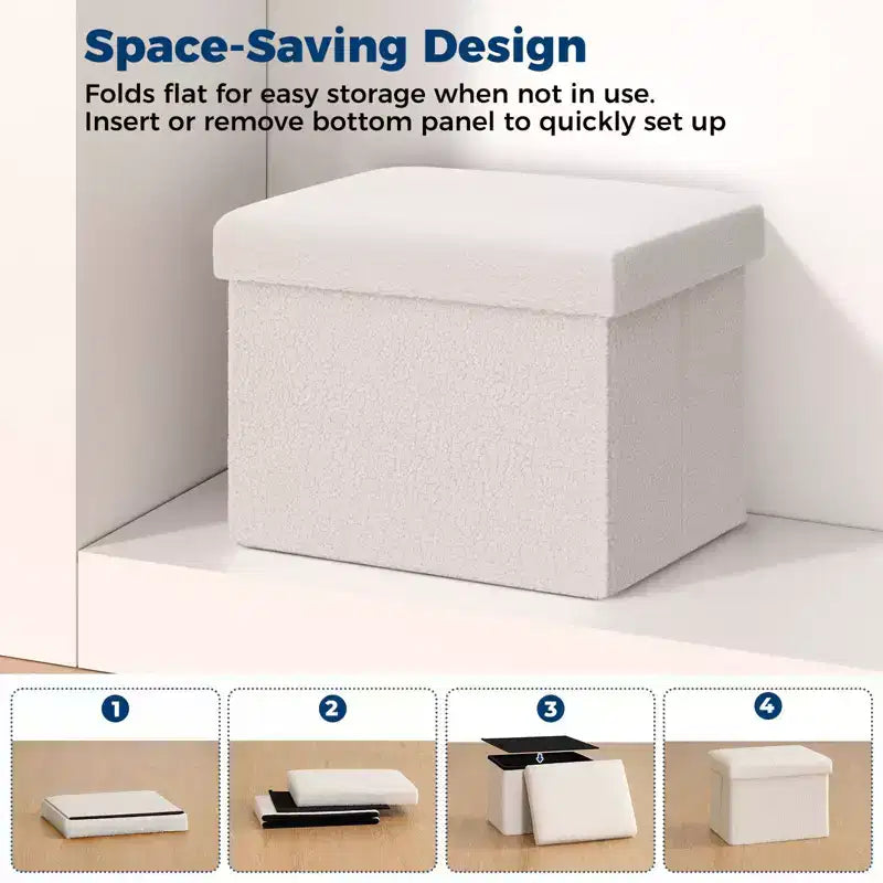 Banc de rangement pliant en fausse fourrure de mouton, pouf coffre à jouets, supporte jusqu'à 150 kg pour chambre et salon