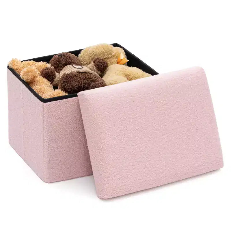 Banc de rangement pliant en fausse fourrure de mouton, pouf coffre à jouets, supporte jusqu'à 150 kg pour chambre et salon