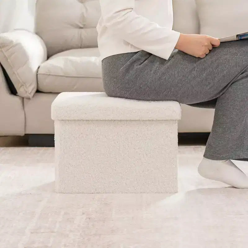Banc de rangement pliant en fausse fourrure de mouton, pouf coffre à jouets, supporte jusqu'à 150 kg pour chambre et salon
