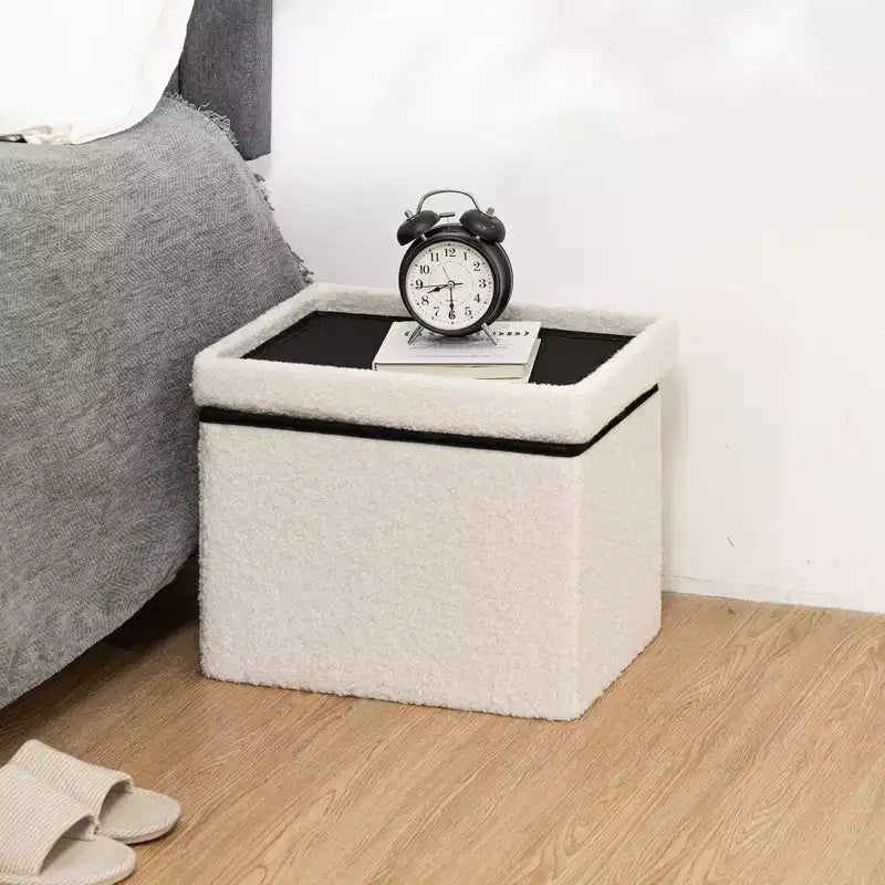 Banc de rangement pliant en fausse fourrure de mouton, pouf coffre à jouets, supporte jusqu'à 150 kg pour chambre et salon