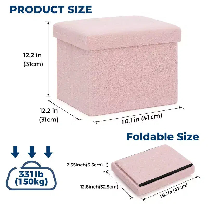 Banc de rangement pliant en fausse fourrure de mouton, pouf coffre à jouets, supporte jusqu'à 150 kg pour chambre et salon