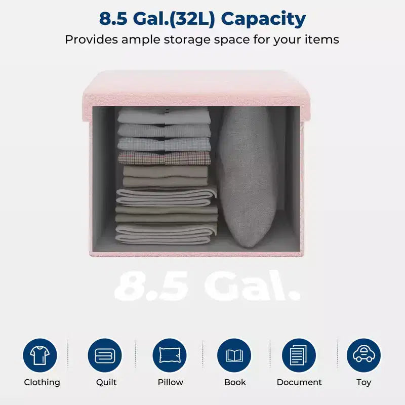 Banc de rangement pliant en fausse fourrure de mouton, pouf coffre à jouets, supporte jusqu'à 150 kg pour chambre et salon