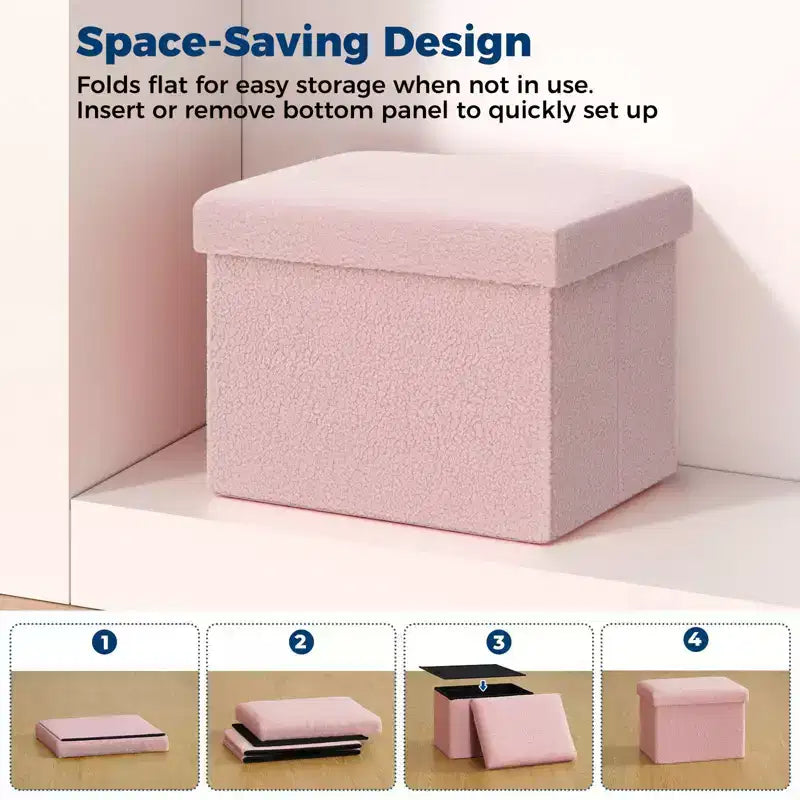 Banc de rangement pliant en fausse fourrure de mouton, pouf coffre à jouets, supporte jusqu'à 150 kg pour chambre et salon