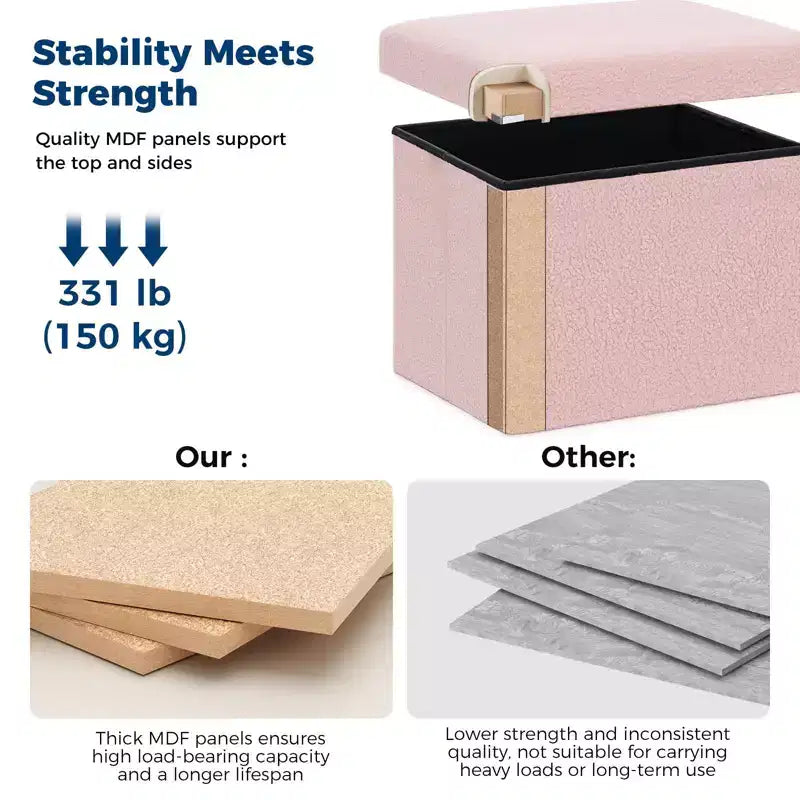 Banc de rangement pliant en fausse fourrure de mouton, pouf coffre à jouets, supporte jusqu'à 150 kg pour chambre et salon