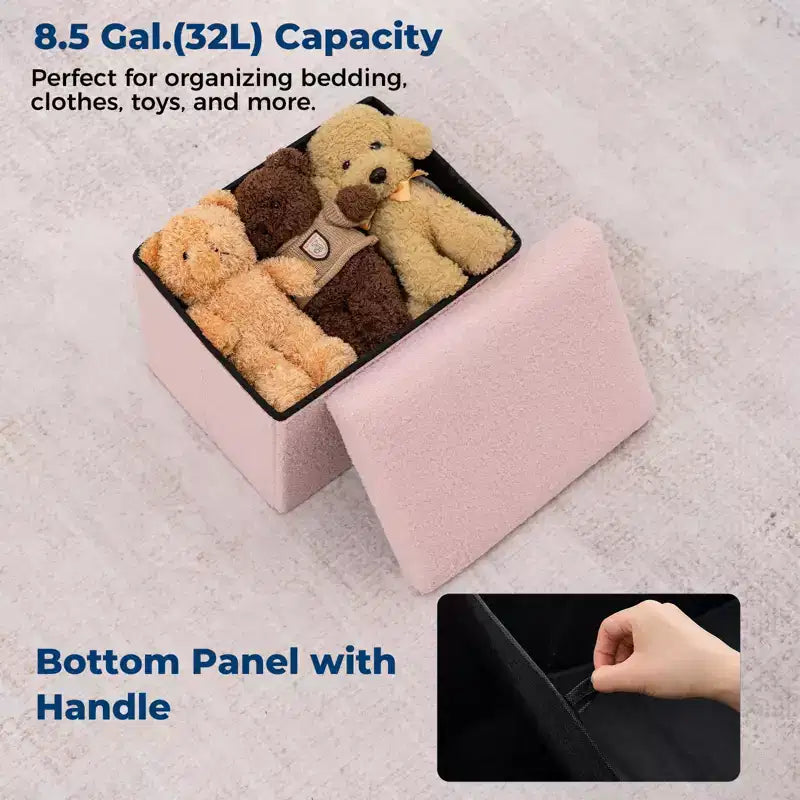 Banc de rangement pliant en fausse fourrure de mouton, pouf coffre à jouets, supporte jusqu'à 150 kg pour chambre et salon