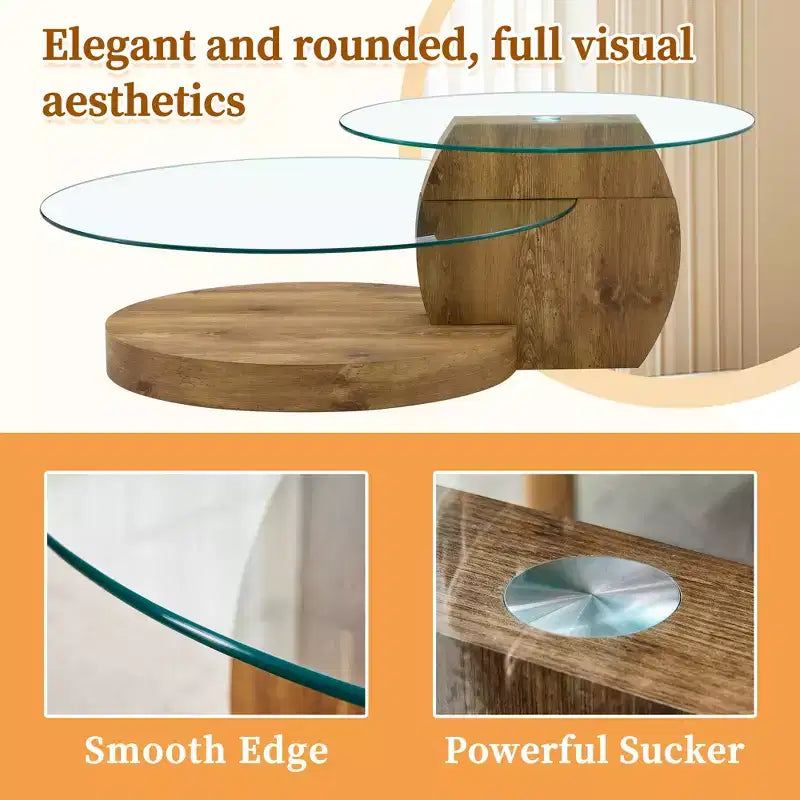 Table basse ovale avec double plateau, table basse de cocktail en verre, table d'appoint de canapé, table basse centrale, marbre