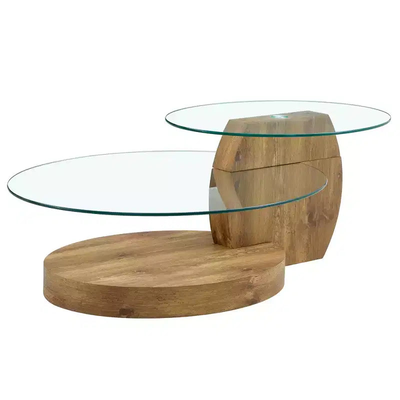 Table basse ovale avec double plateau, table basse de cocktail en verre, table d'appoint de canapé, table basse centrale, marbre
