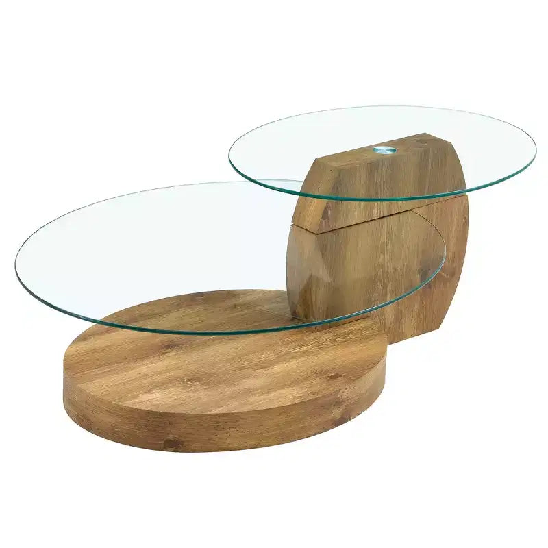 Table basse ovale avec double plateau, table basse de cocktail en verre, table d'appoint de canapé, table basse centrale, marbre