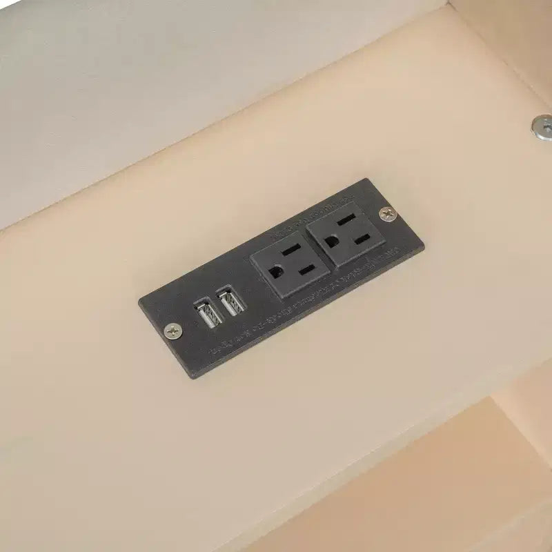 Lit de repos double rembourré avec lit gigogne, étagères de rangement, ports USB et prise, beige/gris