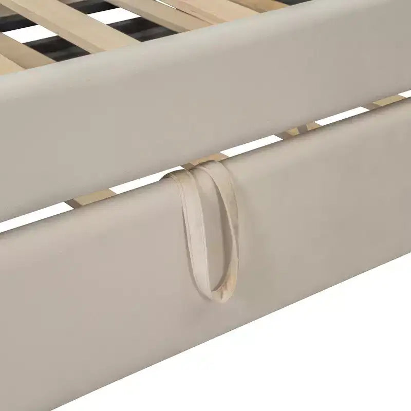 Lit de repos double rembourré avec lit gigogne, étagères de rangement, ports USB et prise, beige/gris