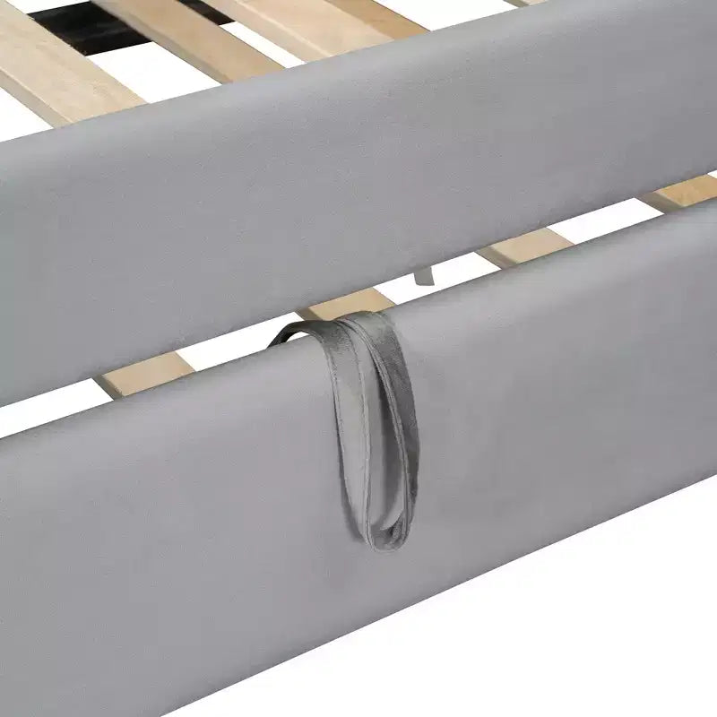 Lit de repos double rembourré avec lit gigogne, étagères de rangement, ports USB et prise, beige/gris