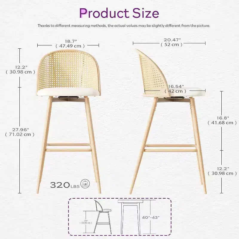 Tabourets de bar pivotants en rotin avec similicuir, chaises de bar rembourrées de style bohème moderne du milieu du siècle pour îlot de cuisine
