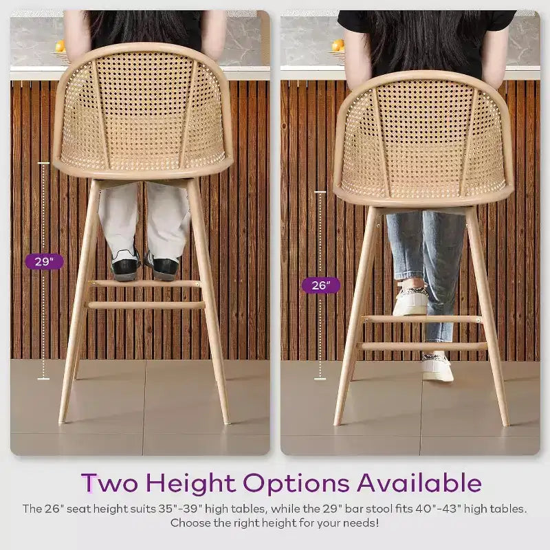 Tabourets de bar pivotants en rotin avec similicuir, chaises de bar rembourrées de style bohème moderne du milieu du siècle pour îlot de cuisine