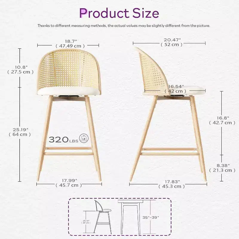 Tabourets de bar pivotants en rotin avec similicuir, chaises de bar rembourrées de style bohème moderne du milieu du siècle pour îlot de cuisine