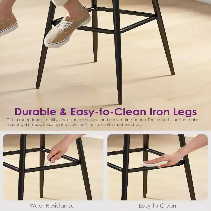 Tabourets de bar pivotants en rotin avec similicuir, chaises de bar rembourrées de style bohème moderne du milieu du siècle pour îlot de cuisine