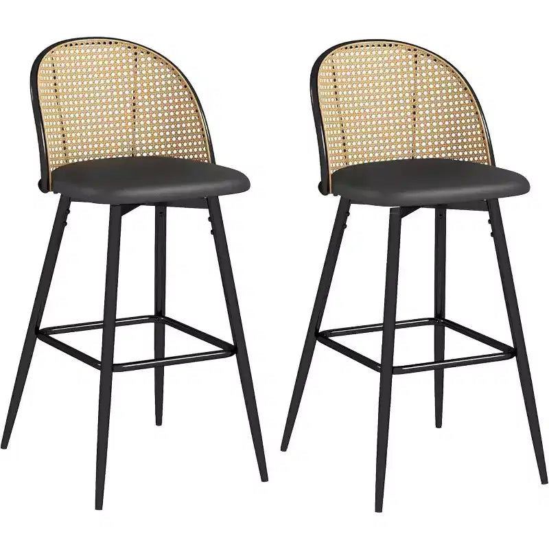 Tabourets de bar pivotants en rotin avec similicuir, chaises de bar rembourrées de style bohème moderne du milieu du siècle pour îlot de cuisine