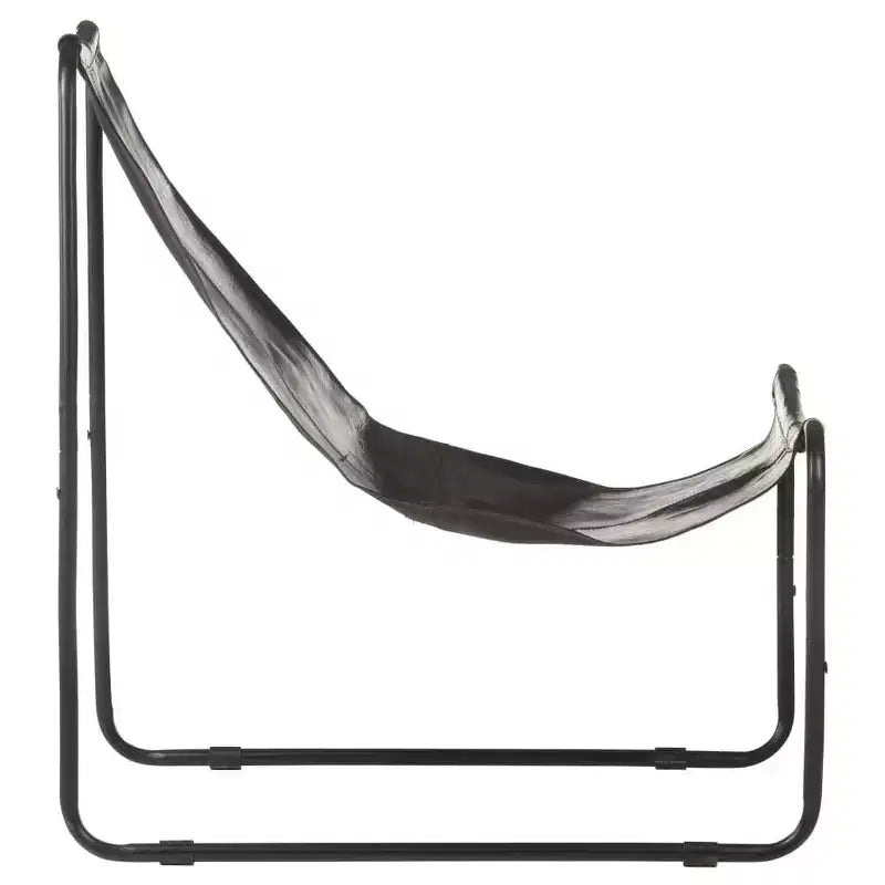Fauteuil relax en cuir véritable noir, fer thermolaqué