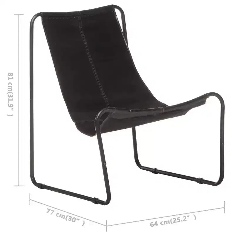 Fauteuil relax en cuir véritable noir, fer thermolaqué