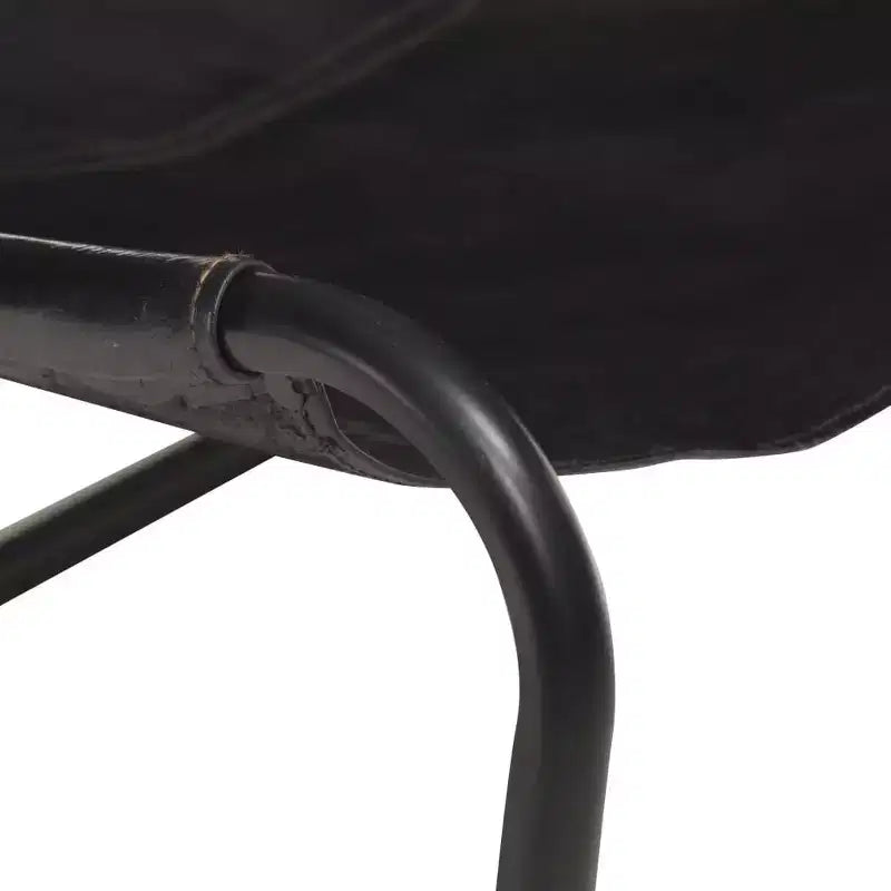 Fauteuil relax en cuir véritable noir, fer thermolaqué