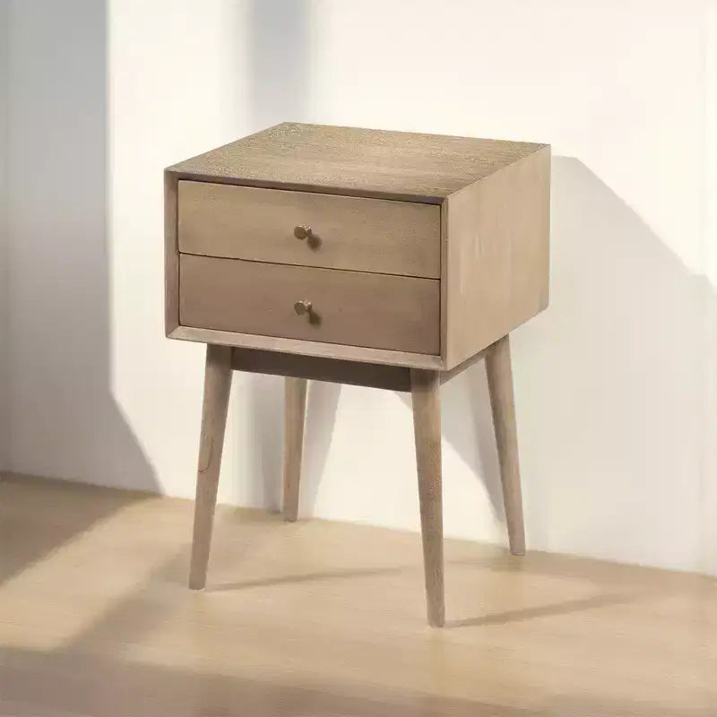 Table de chevet avec 2 tiroirs et poignées en laiton