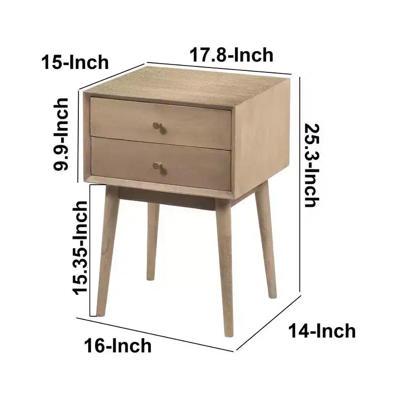 Table de chevet avec 2 tiroirs et poignées en laiton