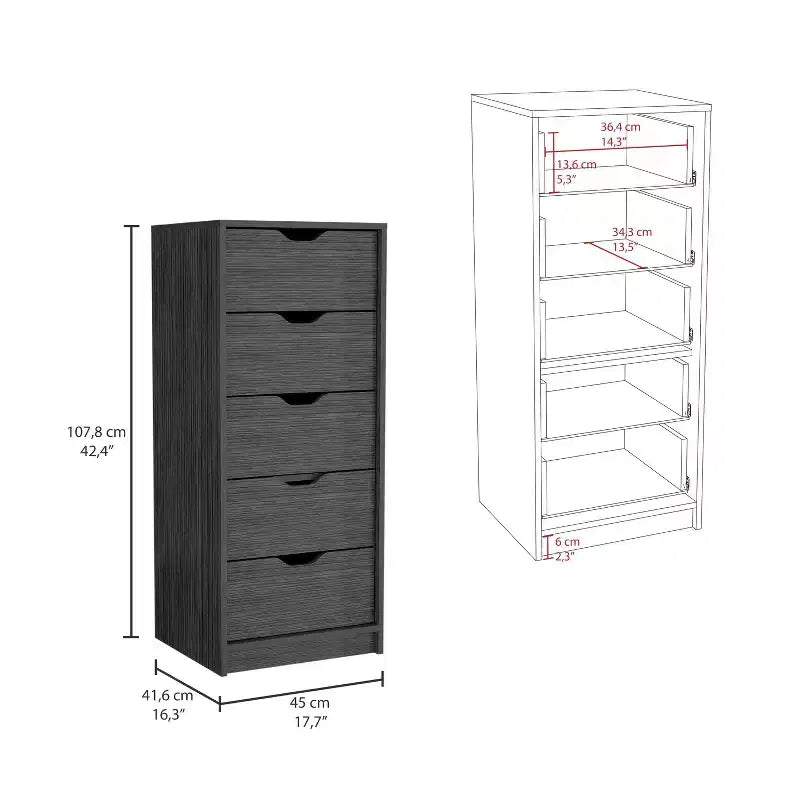 Commode haute et étroite pour chambre à coucher avec 5 tiroirs, commode de rangement, table de chevet avec système coulissant pour placard, chevet, salon, couloir