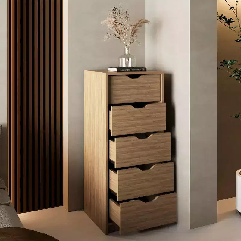 Commode haute et étroite pour chambre à coucher avec 5 tiroirs, commode de rangement, table de chevet avec système coulissant pour placard, chevet, salon, couloir