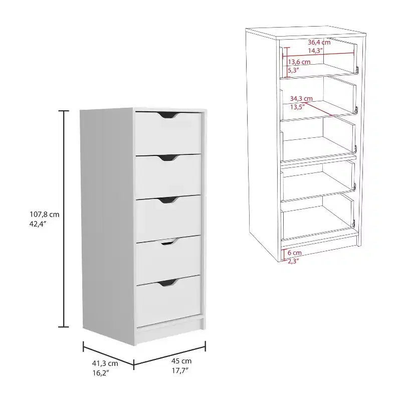 Commode haute et étroite pour chambre à coucher avec 5 tiroirs, commode de rangement, table de chevet avec système coulissant pour placard, chevet, salon, couloir