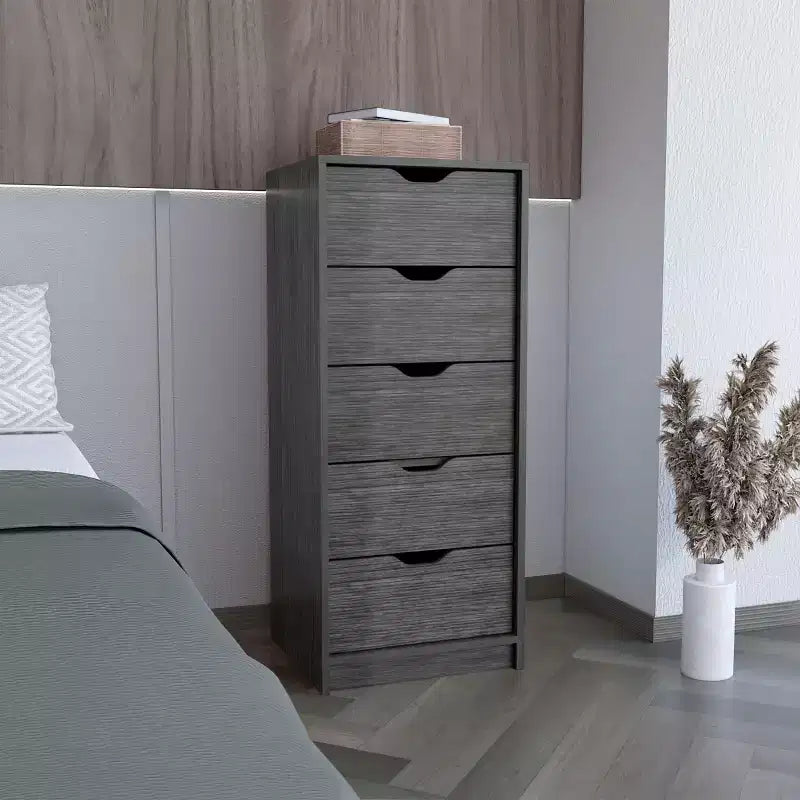 Commode haute et étroite pour chambre à coucher avec 5 tiroirs, commode de rangement, table de chevet avec système coulissant pour placard, chevet, salon, couloir