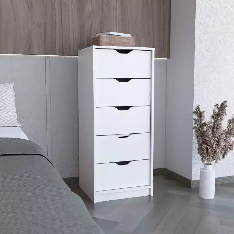 Commode haute et étroite pour chambre à coucher avec 5 tiroirs, commode de rangement, table de chevet avec système coulissant pour placard, chevet, salon, couloir
