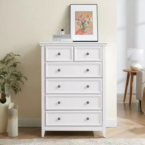 Okak 6-Drawer Tall Dresser for Bedroom with Vintage Simple Handles,Chest of Drawers Closet Storage Cabinet Organizer for Living Room, Hallway
