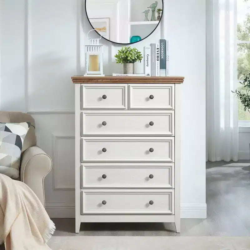 Commode haute à 6 tiroirs pour chambre à coucher avec poignées vintage simples, meuble de rangement pour salon, couloir