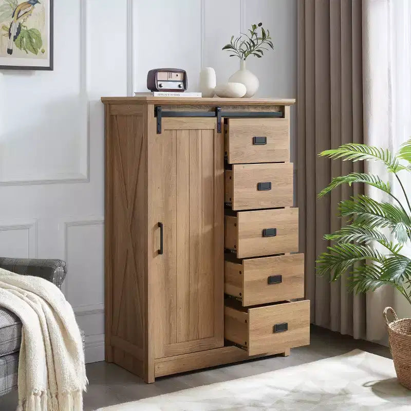 Commode haute à 6 tiroirs pour chambre à coucher avec poignées vintage simples, meuble de rangement pour salon, couloir