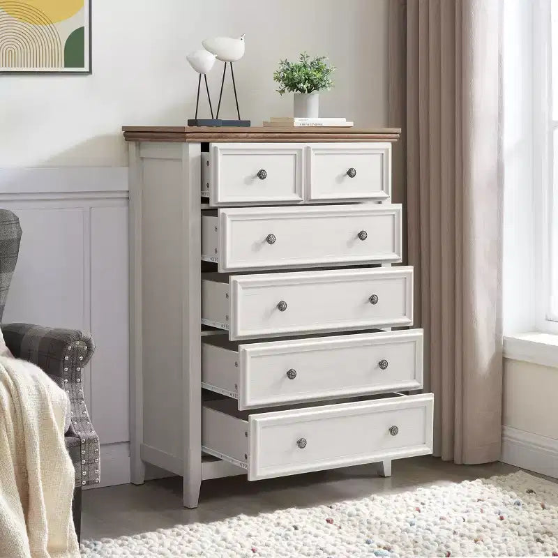 Commode haute à 6 tiroirs pour chambre à coucher avec poignées vintage simples, meuble de rangement pour salon, couloir