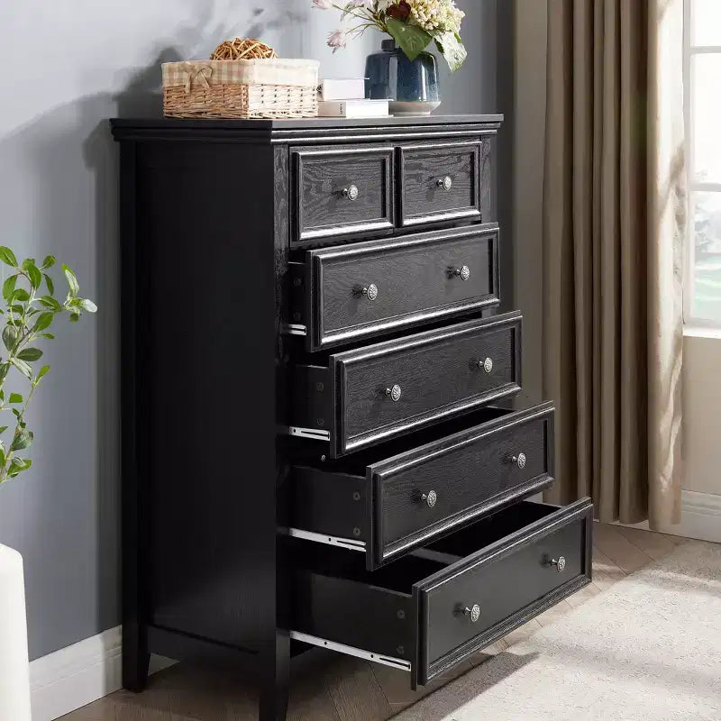 Commode haute à 6 tiroirs pour chambre à coucher avec poignées vintage simples, meuble de rangement pour salon, couloir