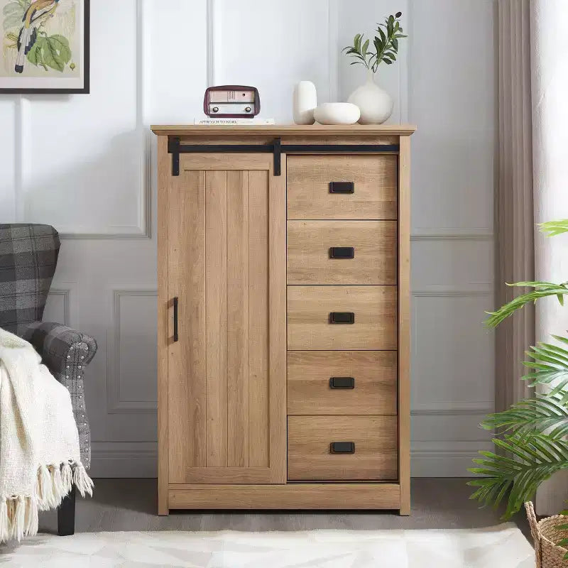 Commode haute à 6 tiroirs pour chambre à coucher avec poignées vintage simples, meuble de rangement pour salon, couloir