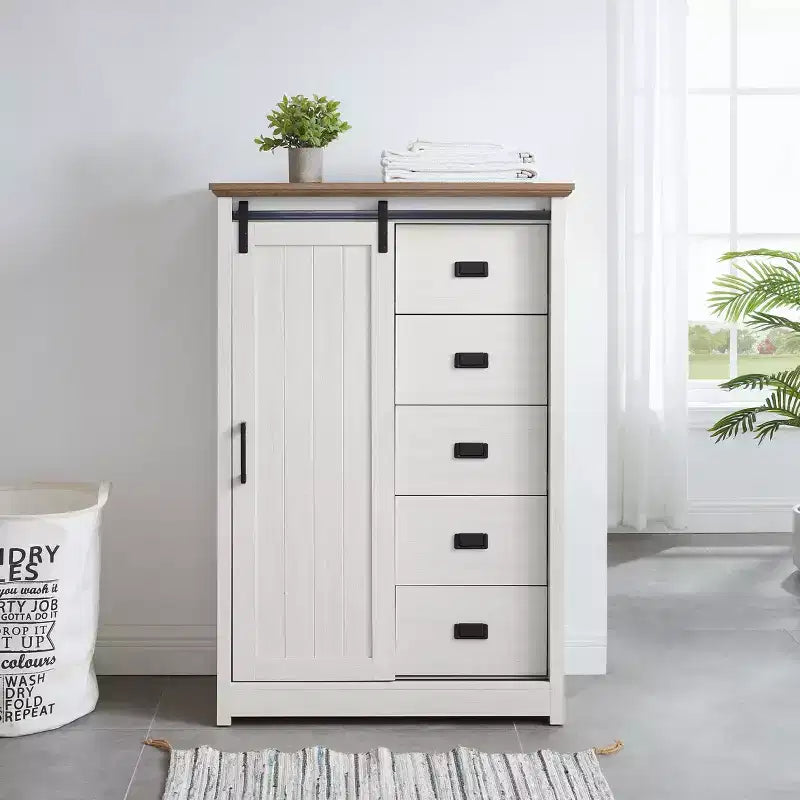 Commode haute à 6 tiroirs pour chambre à coucher avec poignées vintage simples, meuble de rangement pour salon, couloir