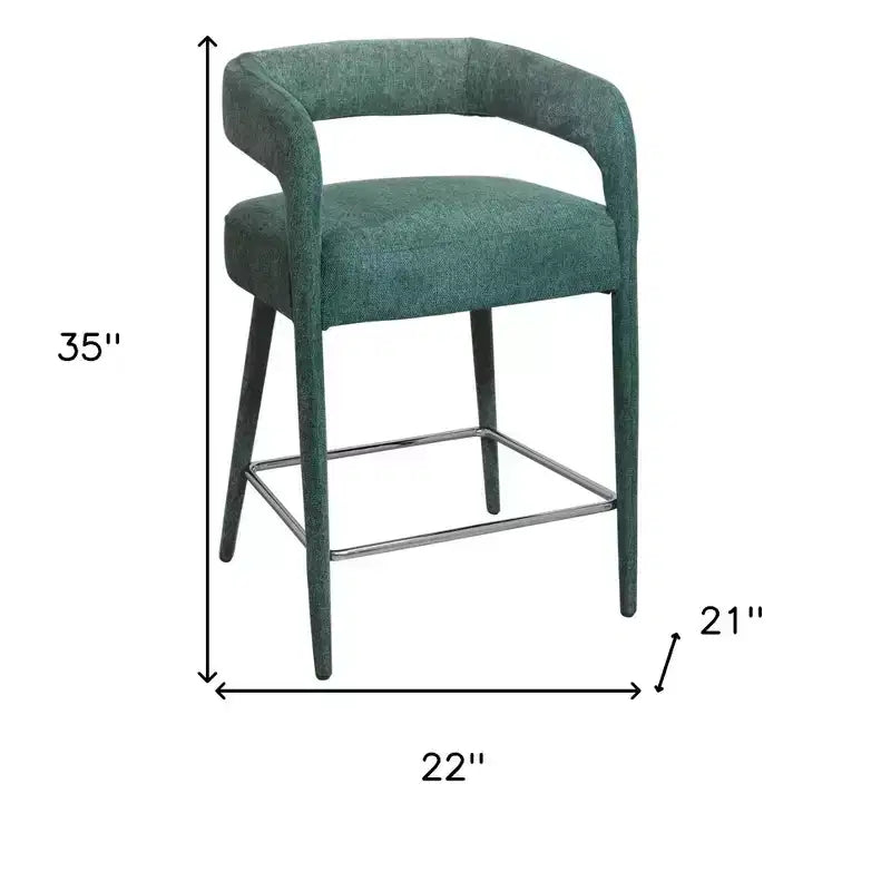 Chaise de bar basse à hauteur de comptoir en métal et tissu bleu sarcelle