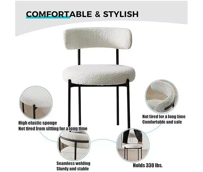 Chaises chenille avec dossier moelleux, chaises d'appoint modernes en tissu doux pour le salon