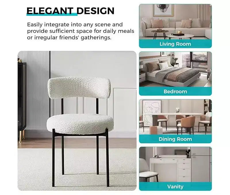 Chaises chenille avec dossier moelleux, chaises d'appoint modernes en tissu doux pour le salon